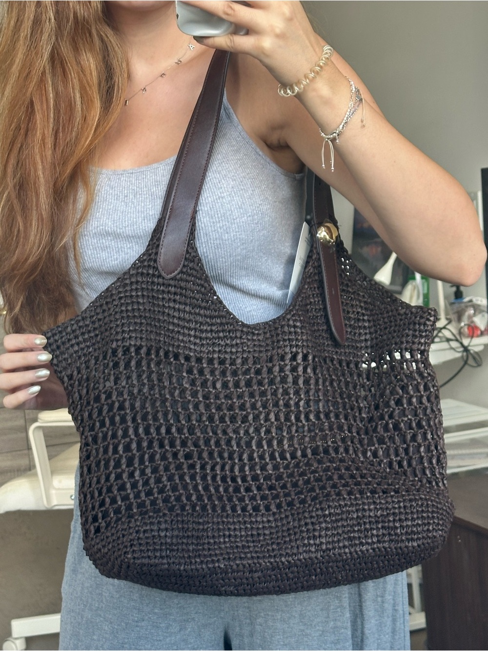 NWT Woven Crochet Tote Bag in Dark Brown - Women Bags